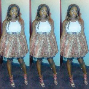 Reversible Gold/Silver Skater Skirt w/Leather Trim